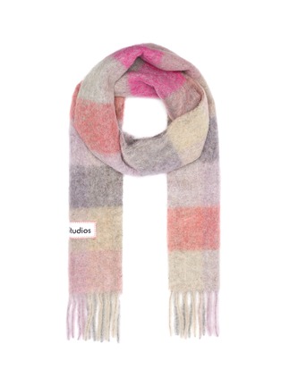 Main View - Click To Enlarge - ACNE STUDIOS - Logo Patch Fringed Check Scarf