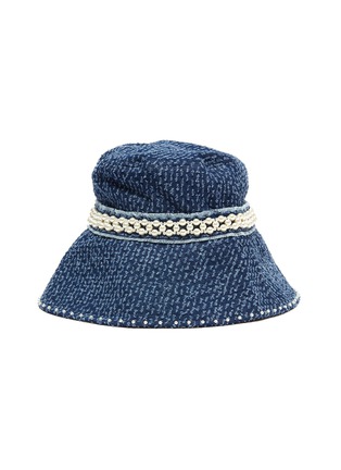 Main View - Click To Enlarge Main View - Click To Enlarge - LAURENCE & CHICO - Pearl embellished frayed denim bucket hat