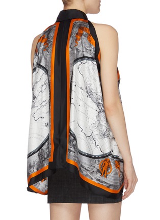 Back View - Click To Enlarge - BURBERRY - Sleeveless map print mulberry silk scarf shirt