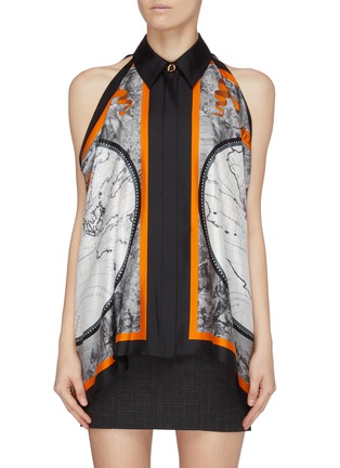 Main View - Click To Enlarge - BURBERRY - Sleeveless map print mulberry silk scarf shirt