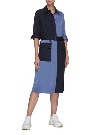 Figure View - Click To Enlarge - PORTSPURE - Colour Block Belt Shirt Dress
