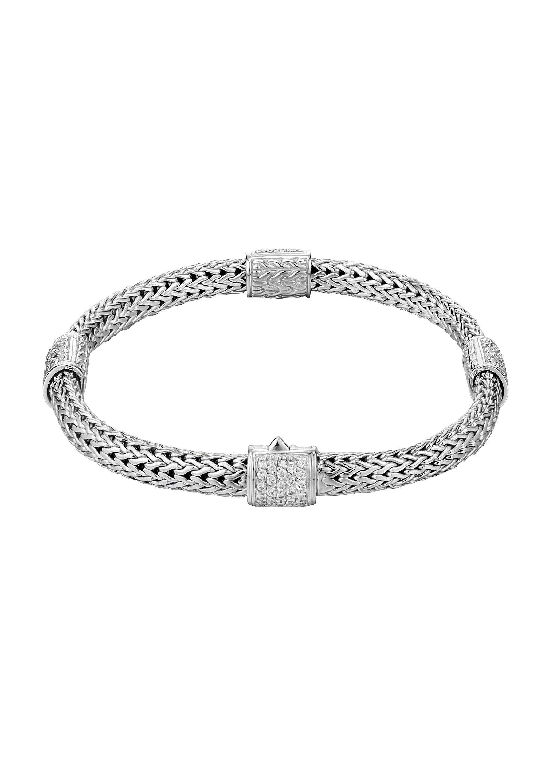 Classic Chain Tiga' diamond sterling silver four station bracelet