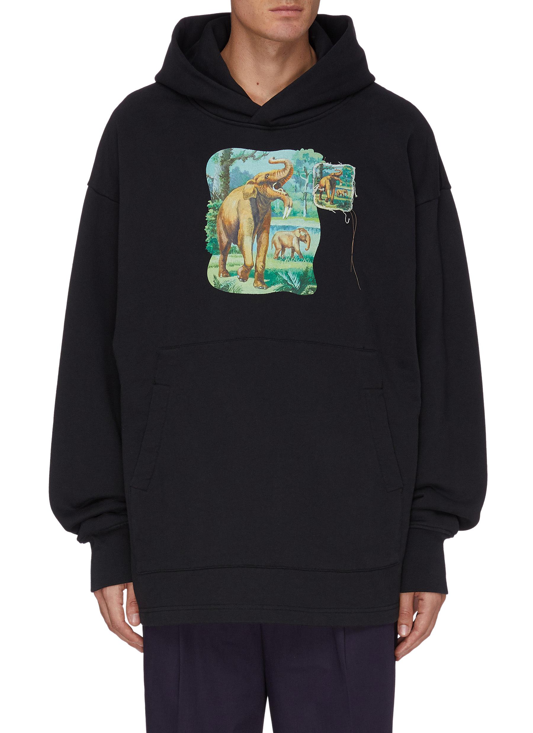 ACNE STUDIOS ELEPHANT GRAPHIC COTTON HOODED SWEATSHIRT