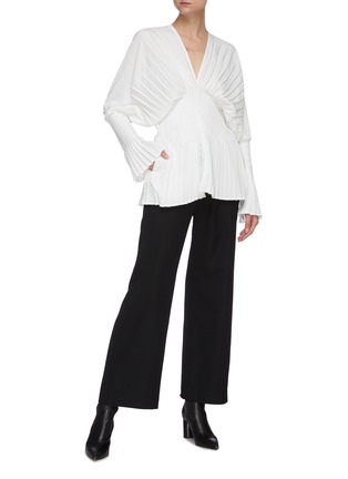 Figure View - Click To Enlarge - MAYA LI - Cinched elasticated waist pleated sleeve top