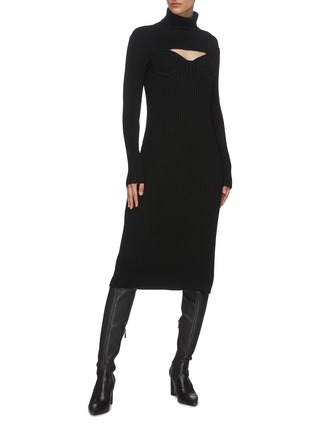 Figure View - Click To Enlarge - MAYA LI - Chest cut-out ribbed turtleneck dress