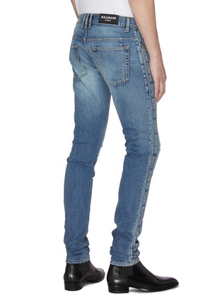 Back View - Click To Enlarge - BALMAIN - Logo tape outseam distressed jeans
