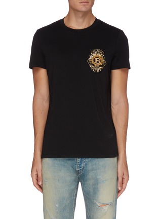 Main View - Click To Enlarge - BALMAIN - Logo Chest Badge Embroidered Cotton T-shirt