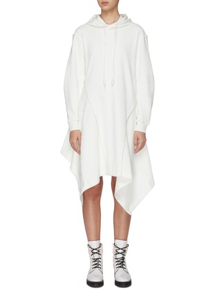 Main View - Click To Enlarge - ANGEL CHEN - Contrast pipe long asymmetric hoodie
