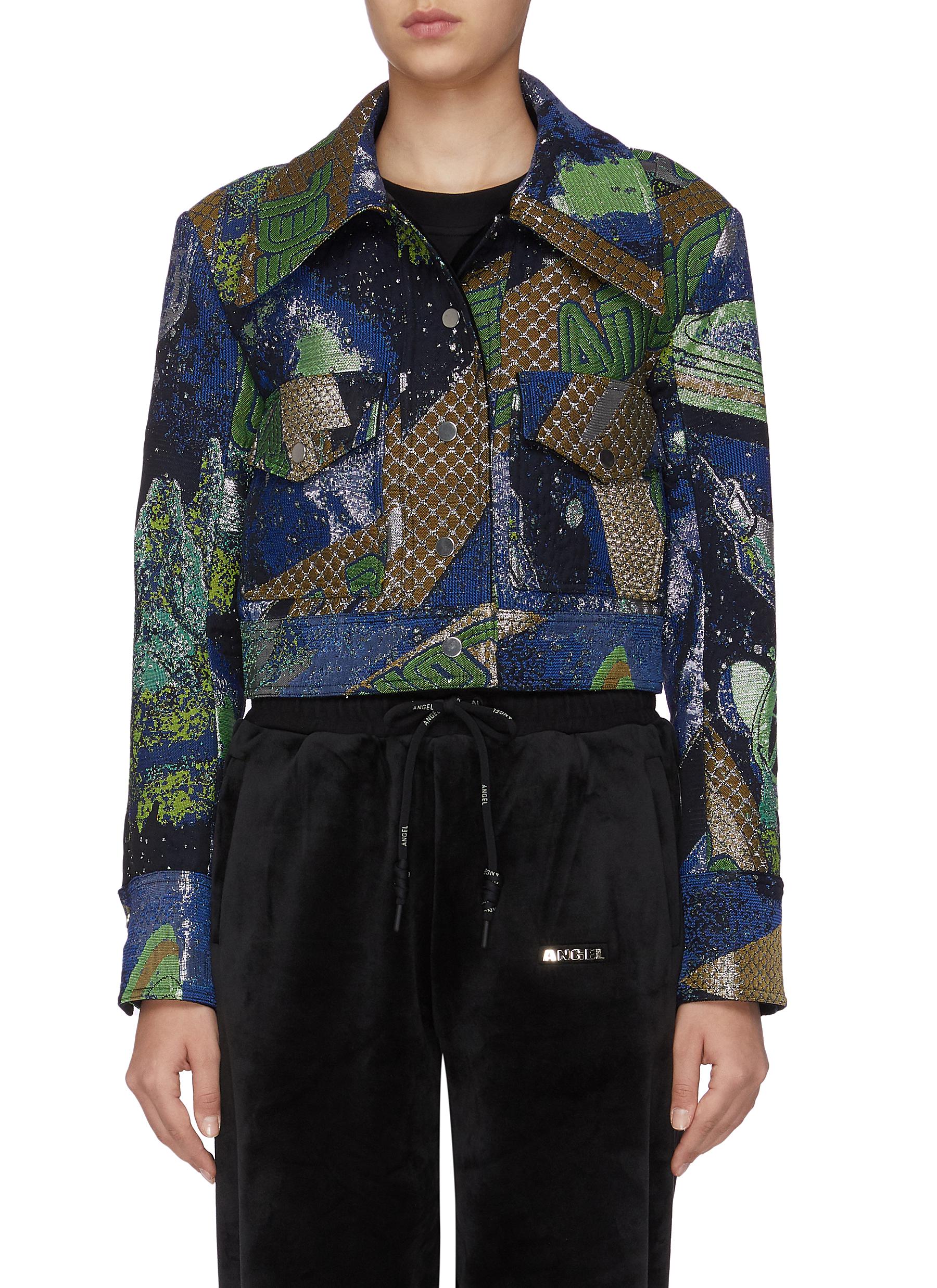 Angel Chen Universe' Mixed Embroidery Crop Jacquard Jacket In Multi-colour