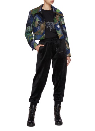 Figure View - Click To Enlarge - ANGEL CHEN - Universe' mixed embroidery crop jacquard jacket