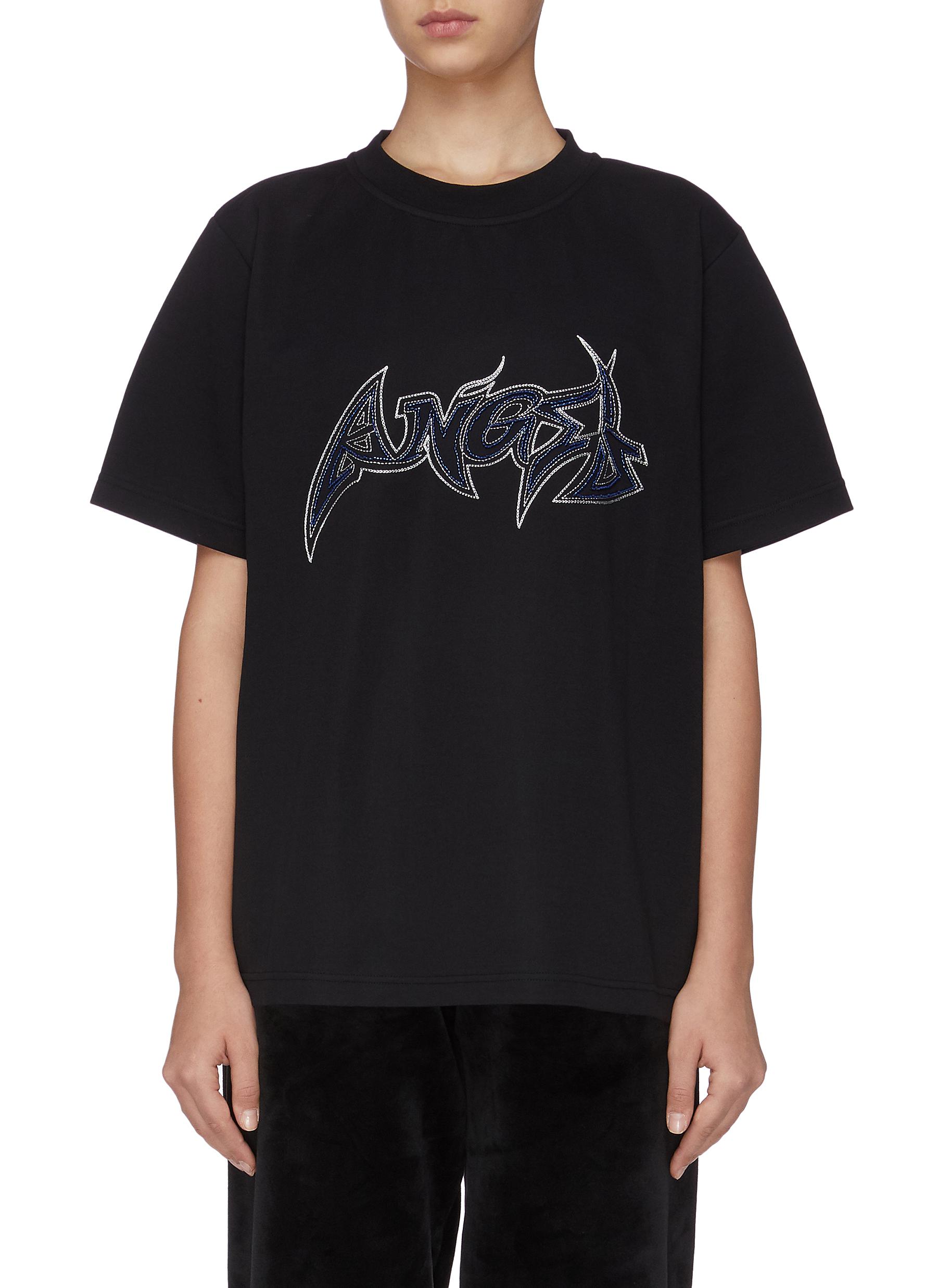 Angel Chen Logo Embroidered T-shirt In Black