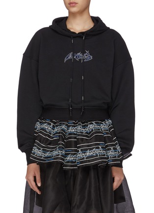 Main View - Click To Enlarge - ANGEL CHEN - Logo embroidered crop hoodie