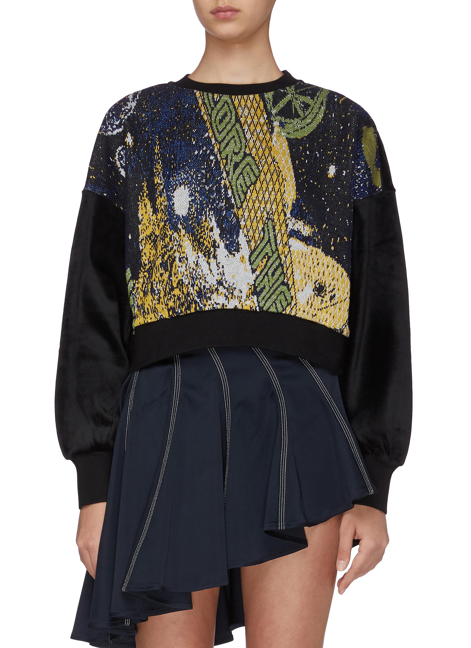 Angel Chen 'universe' Mixed Embroidery Crop Sweatshirt In Multi-colour
