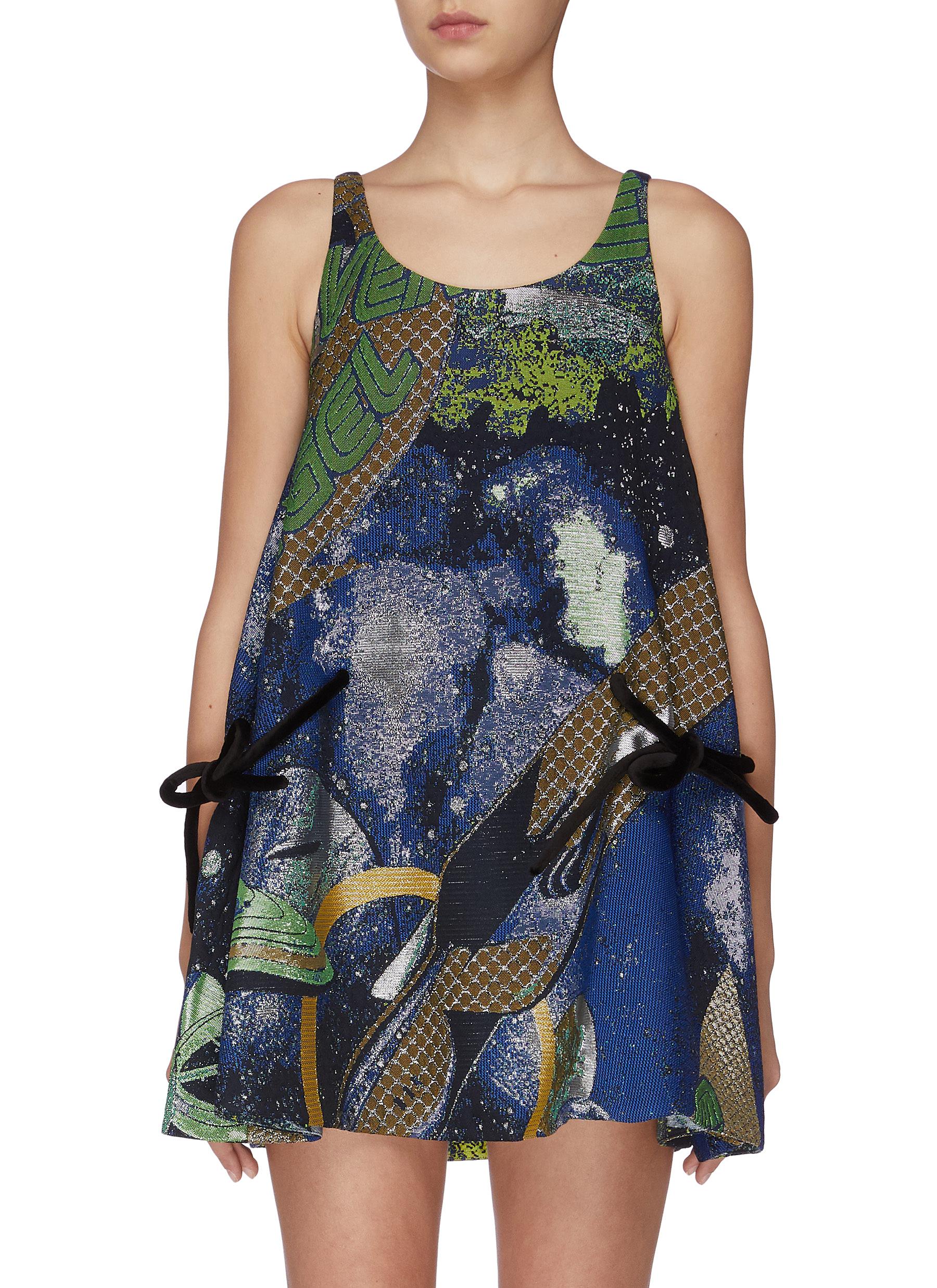ANGEL CHEN 'UNIVERSE' TIE ELEMENT MIXED EMBROIDERY JACQUARD DRESS