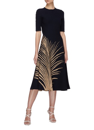Figure View - Click To Enlarge - OSCAR DE LA RENTA - Feather print dress
