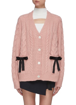 Main View - Click To Enlarge - MING MA - Bow embellished cable knit cardigan
