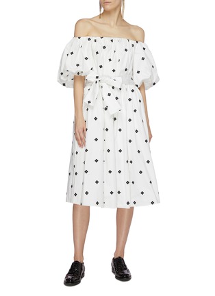 Figure View - Click To Enlarge - MING MA - Embroidered bubble sleeve dress