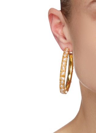Figure View - Click To Enlarge - KENNETH JAY LANE - Pearl cabochon hoop earrings