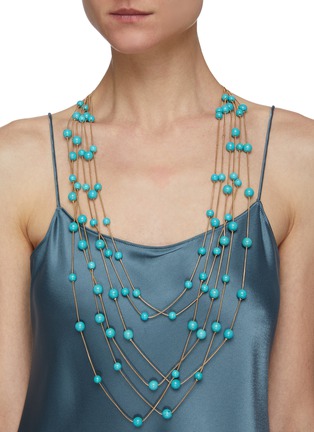 Figure View - Click To Enlarge - KENNETH JAY LANE - Gold strands turquoise beads necklace