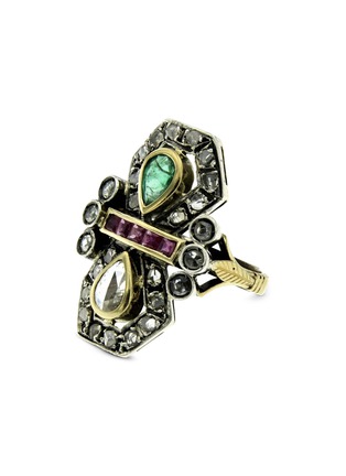 Detail View - Click To Enlarge - LANE CRAWFORD VINTAGE JEWELLERY - Diamond emerald ruby 18k gold ring