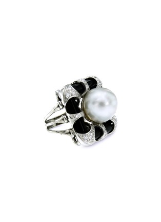 Main View - Click To Enlarge - LANE CRAWFORD VINTAGE JEWELLERY - Vintage diamond south sea pearl onyx 18k white gold ring