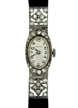 Main View - Click To Enlarge - LANE CRAWFORD VINTAGE JEWELLERY - Zenith Art Deco diamond platinum watch