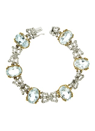 Main View - Click To Enlarge - LANE CRAWFORD VINTAGE JEWELLERY - Giodoro diamond aquamarine 18k gold bracelet
