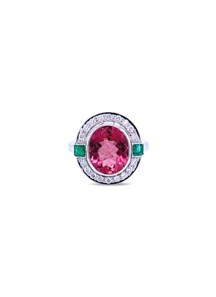 Main View - Click To Enlarge - LANE CRAWFORD VINTAGE JEWELLERY - Diamond Colombian emerald tourmaline 18k white gold ring