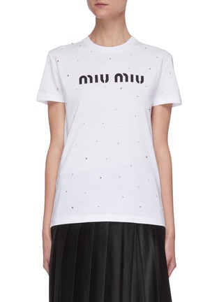 Main View - Click To Enlarge - MIU MIU - Swarovski crystal embellished cotton T-shirt