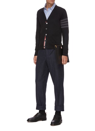 Figure View - Click To Enlarge - THOM BROWNE  - Stripe sleeve merino wool cardigan