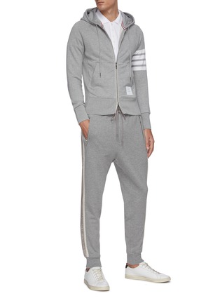 Figure View - Click To Enlarge - THOM BROWNE  - Four-bar stripe zip-up jersey hoodie