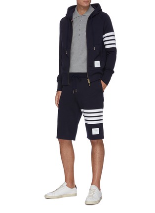 Figure View - Click To Enlarge - THOM BROWNE - Stripe sleeve zip cotton hoodie