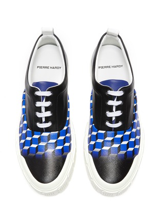 Detail View - Click To Enlarge - PIERRE HARDY - Ollie' Cube Print Leather Lace Up Sneakers