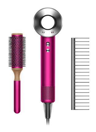 Main View - Click To Enlarge - DYSON - Limited edition Dyson Supersonic™ Hairdryer with Vented Barrel Brush and Detangling Comb — Fuchsia/Fuchsia