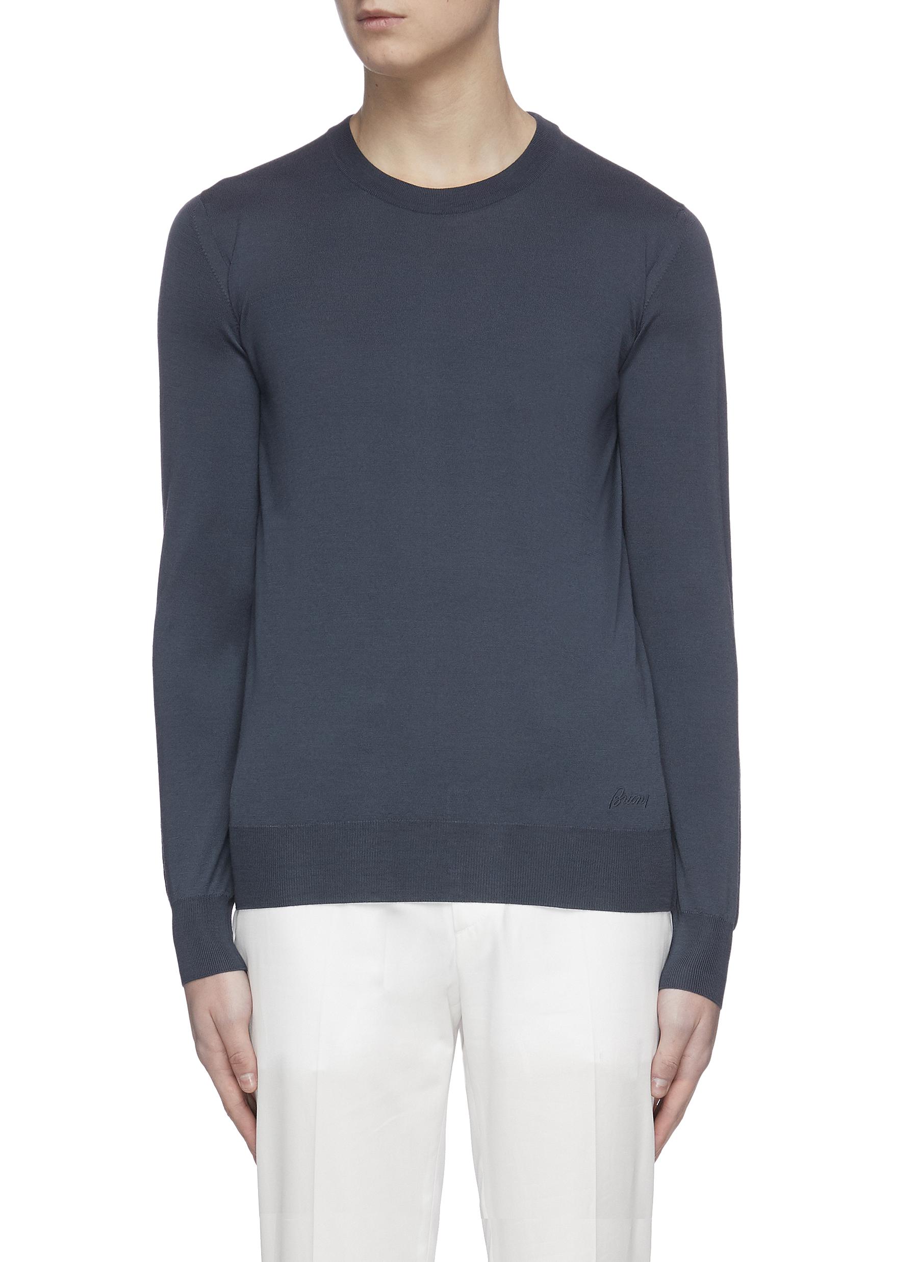 Brioni Logo Embroidered Merino Wool Sweater Men Lane Crawford