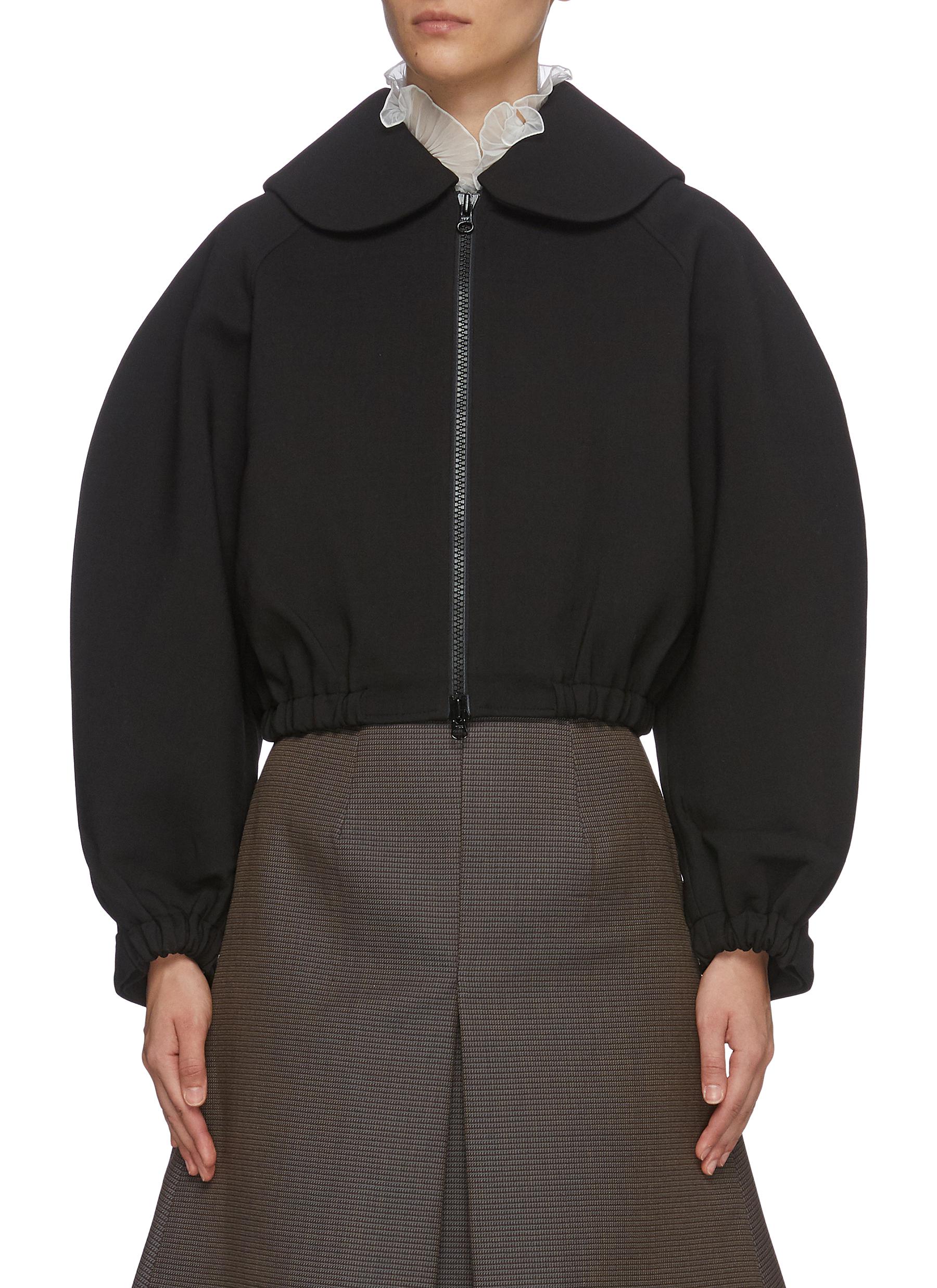 Shushu-tong Rounded Collar Elasticated Hem Crop Jacket In Black