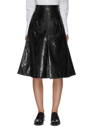 Main View - Click To Enlarge - SHUSHU/TONG - Pleated croc-embossed faux leather A-line skirt