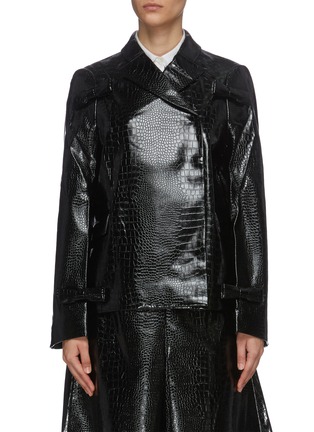 Main View - Click To Enlarge - SHUSHU/TONG - Bow accent croc-embossed faux leather jacket