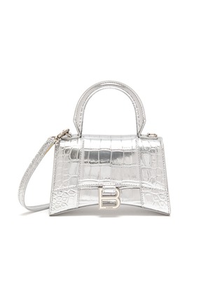 Main View - Click To Enlarge - BALENCIAGA - 'Hourglass XS' metallic croc embossed leather shoulder bag