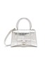 Main View - Click To Enlarge - BALENCIAGA - 'Hourglass XS' metallic croc embossed leather shoulder bag