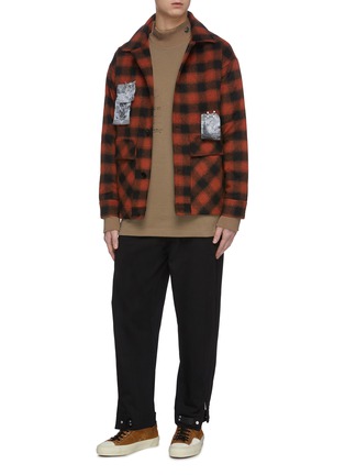 Figure View - Click To Enlarge - INDICE STUDIO - Graphic patch check flannel shirt jacket