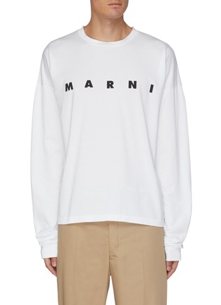 Main View - Click To Enlarge - MARNI - Logo print long sleeve organic cotton T-shirt