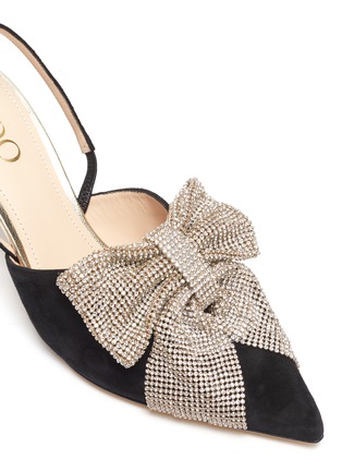 Detail View - Click To Enlarge - RODO - Strass embellished bow suede slingback pumps