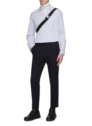 Figure View - Click To Enlarge - SOLID HOMME - Stripe half placket open collar shirt