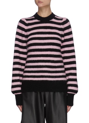 Main View - Click To Enlarge - GANNI - Puffed Sleeves Stripe Wool Sweater
