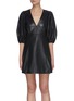 Main View - Click To Enlarge - GANNI - V-neck Bubble Sleeve Leather Dress