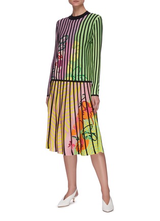 Figure View - Click To Enlarge - ZI II CI IEN - Contrast vertical panels floral print midi skirt