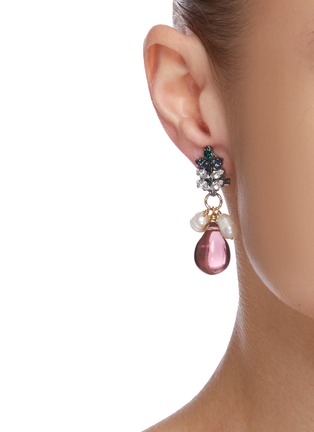 Figure View - Click To Enlarge - ANTON HEUNIS - Tiny Leaf' Swarovski crystal baroque pearl drop earrings