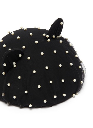 Detail View - Click To Enlarge - EUGENIA KIM - 'Caterina' Cat Ear Detail Pearl Embellished Tulle Overlay Beret