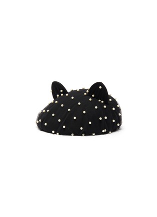 Main View - Click To Enlarge - EUGENIA KIM - 'Caterina' Cat Ear Detail Pearl Embellished Tulle Overlay Beret
